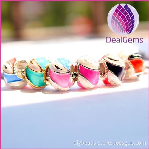 mixed color enamel 15x8mm rondell alloy beads with 4mm big hole